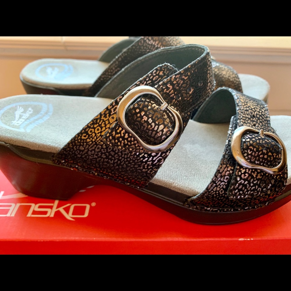 Dansko Sophie Black Metallic Sandals (38/ US 8)